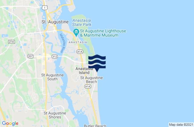Mapa da tábua de marés em Saint Augustine Beach, United States