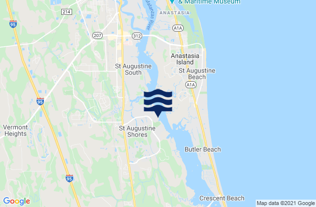 Mapa da tábua de marés em Saint Augustine Shores, United States