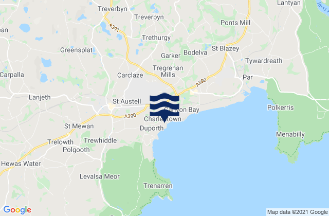Mapa da tábua de marés em Saint Austell, United Kingdom