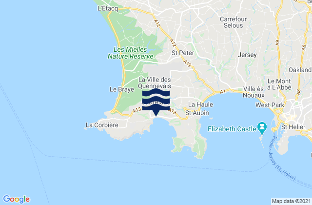 Mapa da tábua de marés em Saint Brelade, Jersey