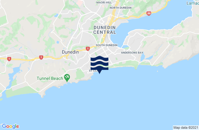 Mapa da tábua de marés em Saint Clair Beach, New Zealand