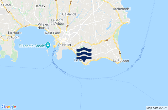 Mapa da tábua de marés em Saint Clement, Jersey