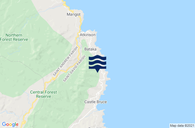Mapa da tábua de marés em Saint David, Dominica