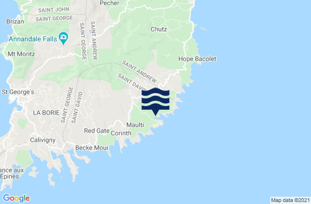 Mapa da tábua de marés em Saint David, Grenada