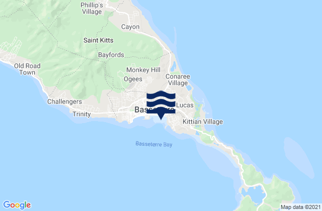 Mapa da tábua de marés em Saint George Basseterre, Saint Kitts and Nevis