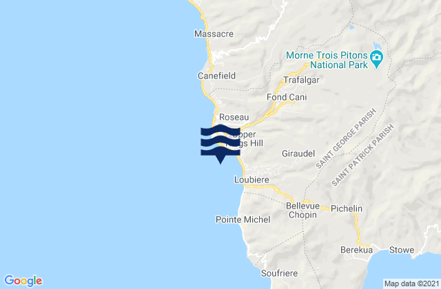 Mapa da tábua de marés em Saint George, Dominica