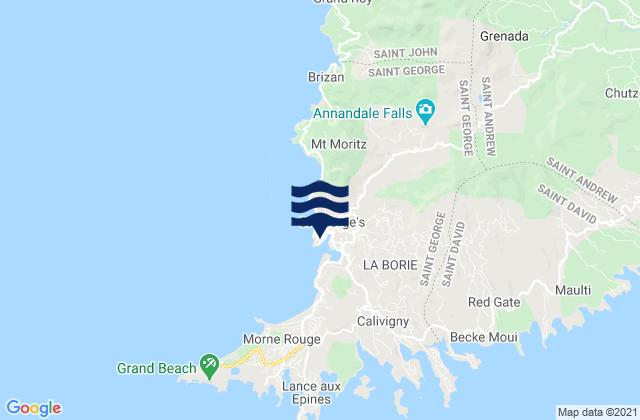 Mapa da tábua de marés em Saint George's, Grenada