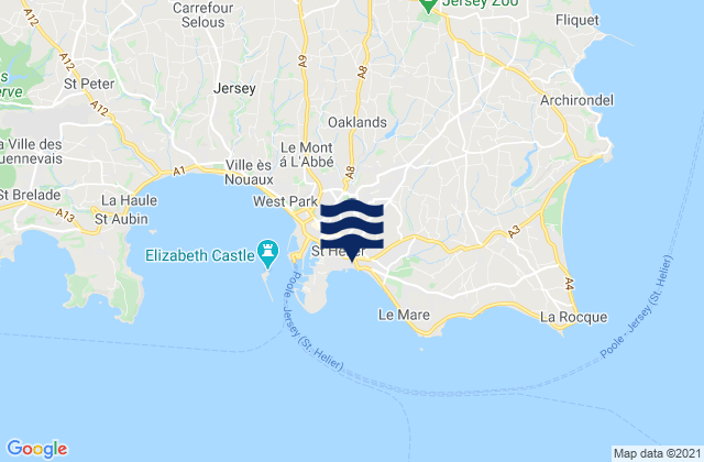 Mapa da tábua de marés em Saint Helier, Jersey