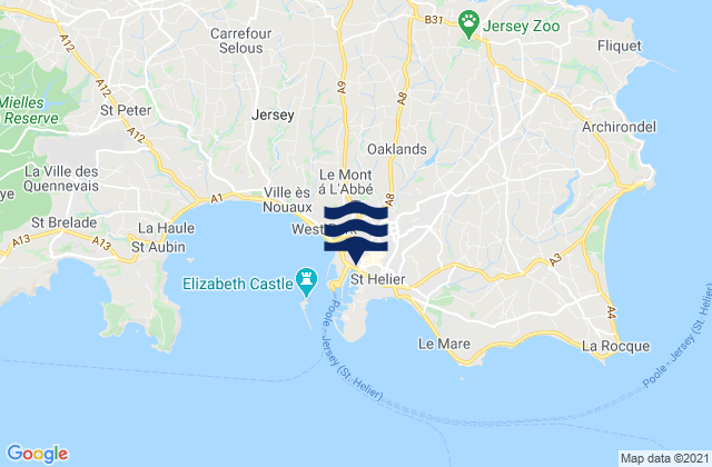 Mapa da tábua de marés em Saint Helier, Jersey