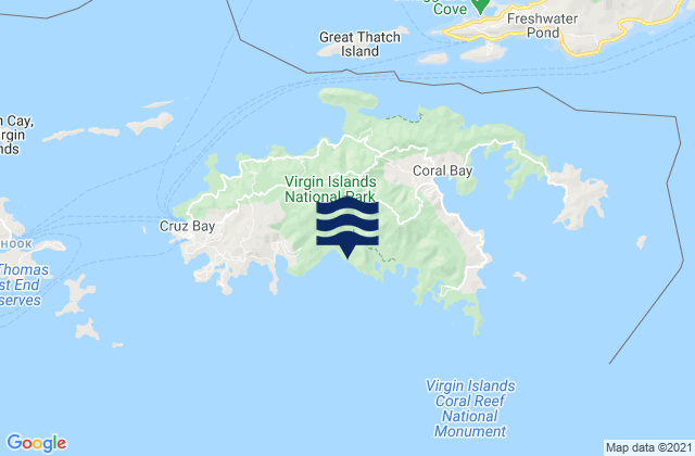 Mapa da tábua de marés em Saint John Island, U.S. Virgin Islands