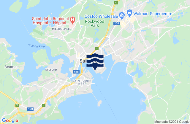 Mapa da tábua de marés em Saint John, Canada