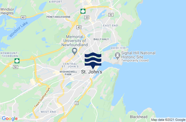 Mapa da tábua de marés em Saint John's, Canada