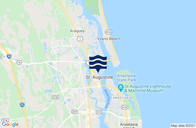 Mapa da tábua de marés em Saint Johns County, United States