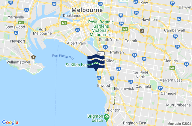 Mapa da tábua de marés em Saint Kilda, Australia