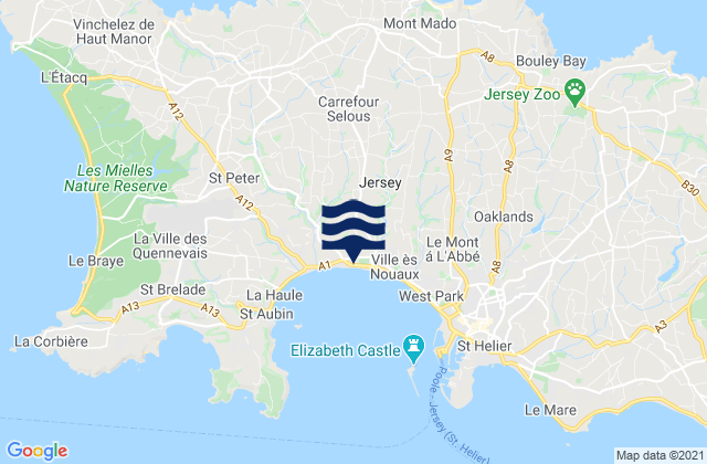 Mapa da tábua de marés em Saint Lawrence, Jersey