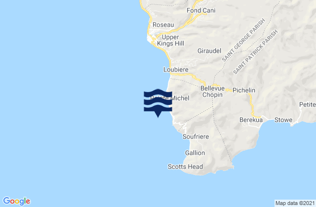 Mapa da tábua de marés em Saint Luke, Dominica