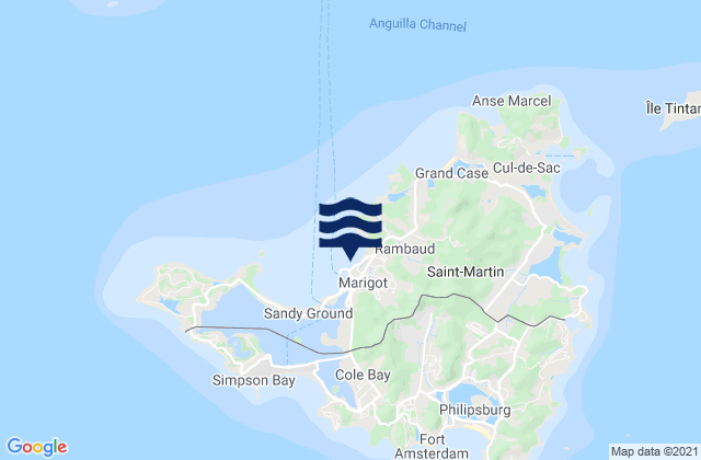 Mapa da tábua de marés em Saint Martin