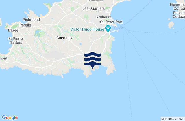 Mapa da tábua de marés em Saint Martin, Guernsey