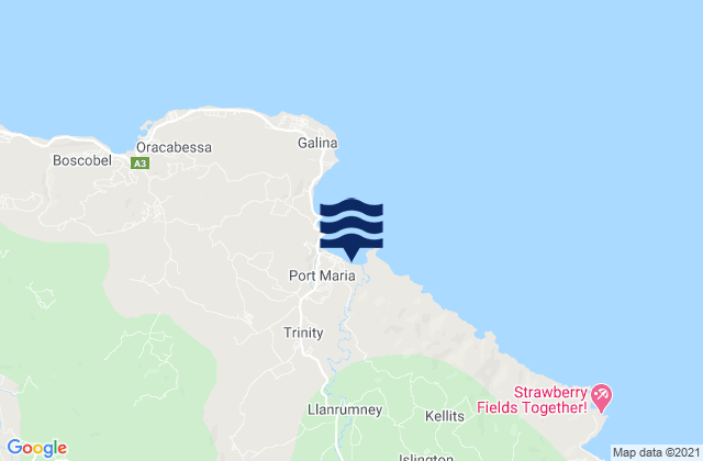 Mapa da tábua de marés em Saint Mary, Jamaica