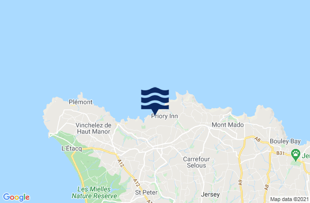 Mapa da tábua de marés em Saint Mary, Jersey