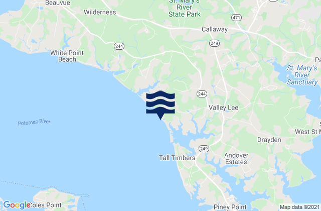 Mapa da tábua de marés em Saint Mary's County, United States