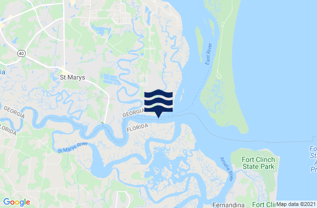 Mapa da tábua de marés em Saint Marys, United States