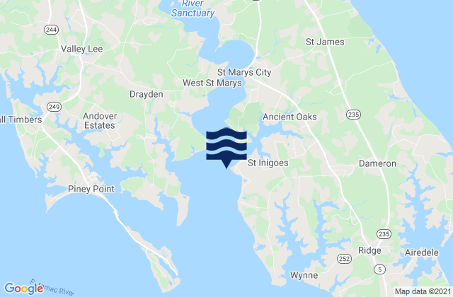 Mapa da tábua de marés em Saint Marys City, United States