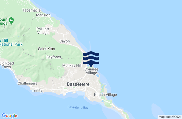 Mapa da tábua de marés em Saint Peter Basseterre, Saint Kitts and Nevis