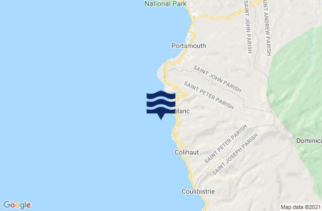 Mapa da tábua de marés em Saint Peter, Dominica