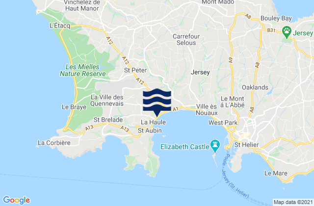 Mapa da tábua de marés em Saint Peter, Jersey