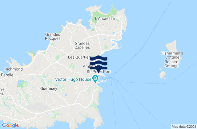 Mapa da tábua de marés em Saint Peter Port, Guernsey