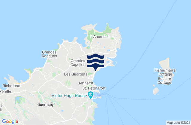 Mapa da tábua de marés em Saint Sampson, Guernsey