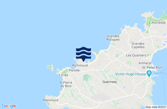 Mapa da tábua de marés em Saint Saviour, Guernsey