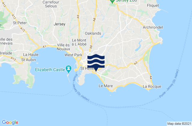 Mapa da tábua de marés em Saint Saviour, Jersey