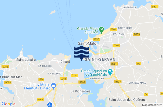 Mapa da tábua de marés em Saint Servan, France