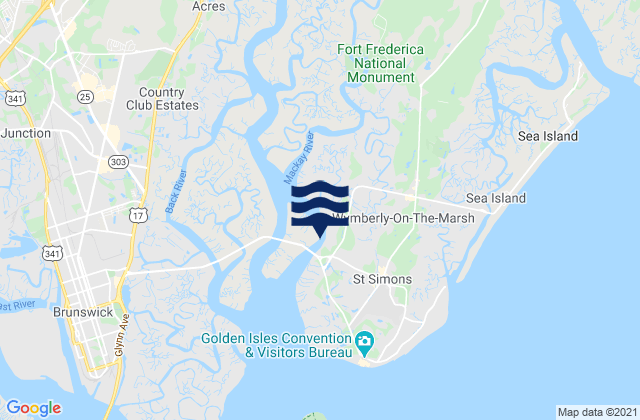 Mapa da tábua de marés em Saint Simon Mills, United States
