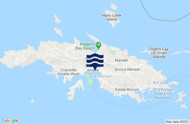 Mapa da tábua de marés em Saint Thomas Island, U.S. Virgin Islands