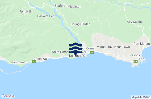 Mapa da tábua de marés em Saint Thomas, Jamaica