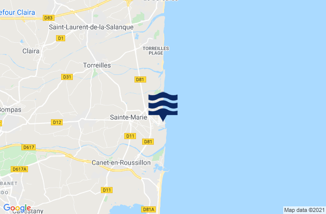 Mapa da tábua de marés em Sainte-Marie-Plage, France