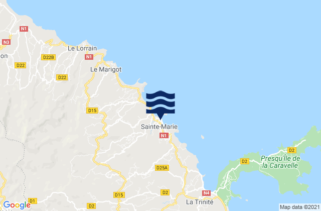 Mapa da tábua de marés em Sainte-Marie, Martinique