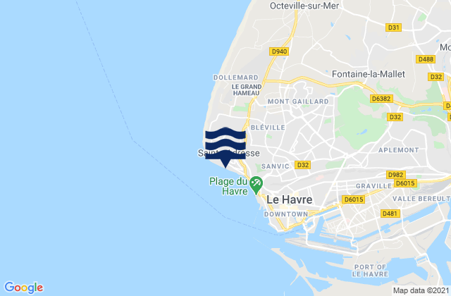 Mapa da tábua de marés em Sainte Adresse, France