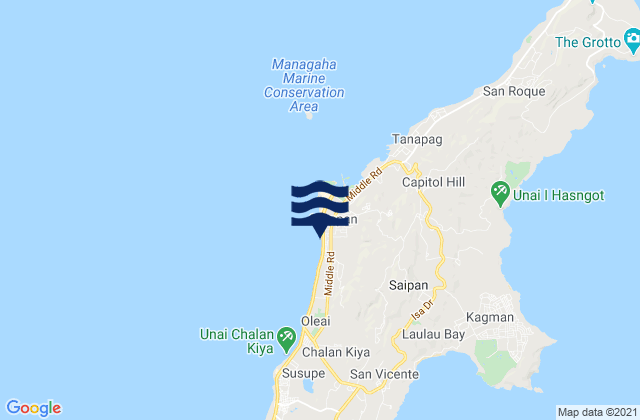 Mapa da tábua de marés em Saipan Harbor Saipan Island, Northern Mariana Islands