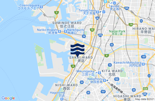 Mapa da tábua de marés em Sakai (Osaka Wan), Japan