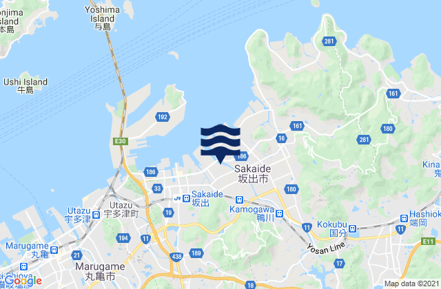 Mapa da tábua de marés em Sakaide Shi, Japan