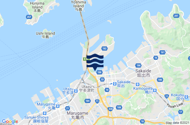 Mapa da tábua de marés em Sakaidechō, Japan