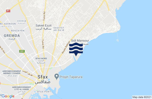 Mapa da tábua de marés em Sakiet Eddaier, Tunisia
