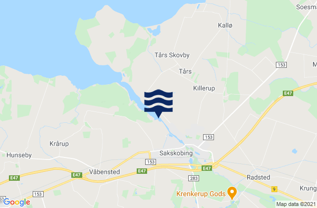 Mapa da tábua de marés em Sakskøbing, Denmark