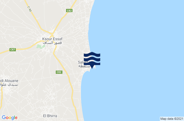 Mapa da tábua de marés em Salakta, Tunisia
