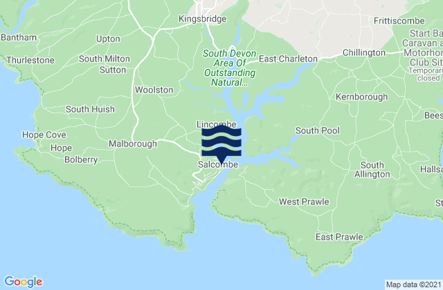 Mapa da tábua de marés em Salcombe, United Kingdom