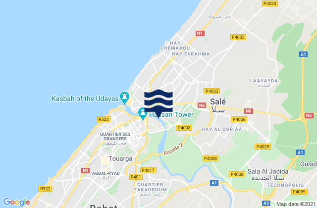 Mapa da tábua de marés em Sale, Morocco
